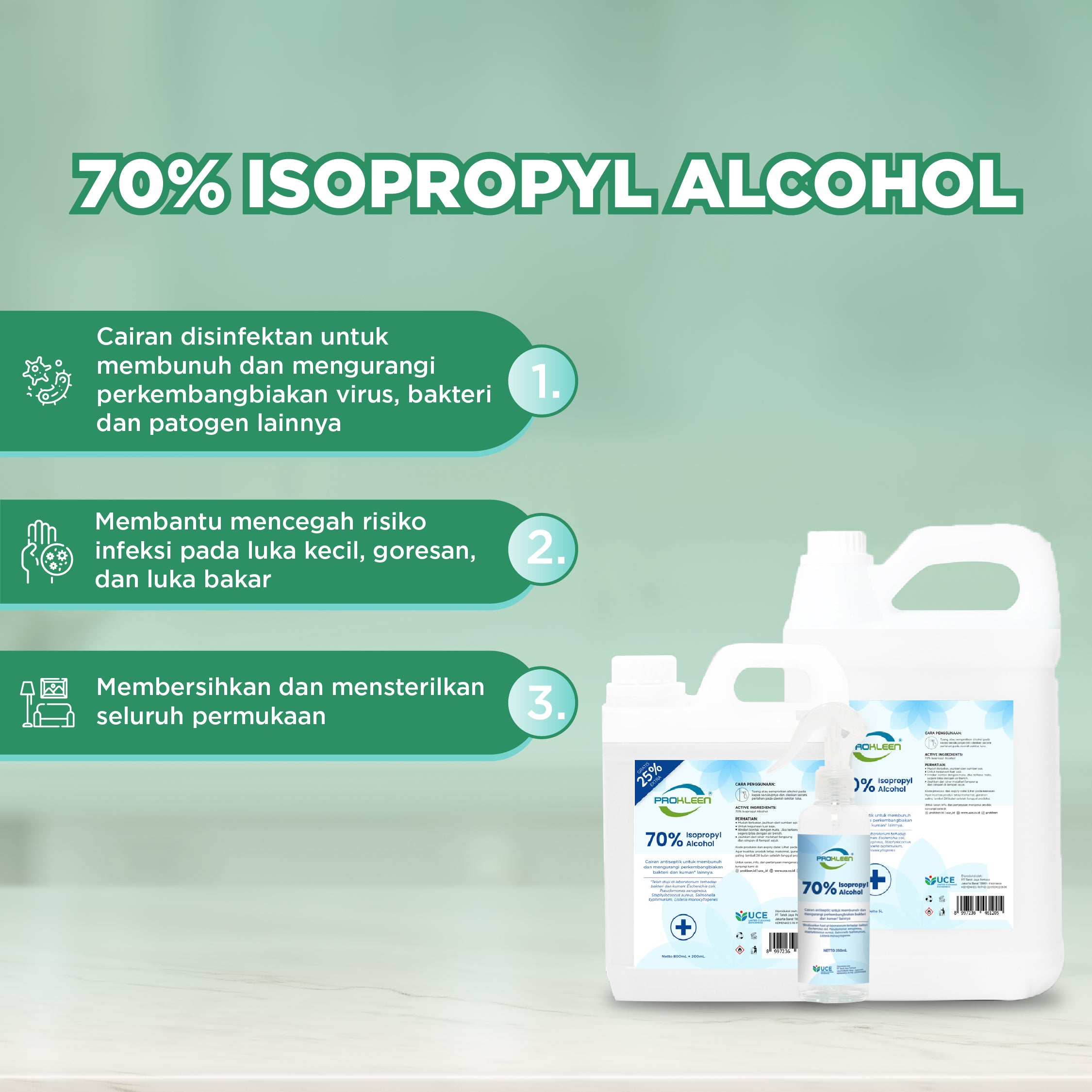 70% Isopropyl Alkohol Antiseptik Sanitizer Disinfectant 800mL +BONUS25%